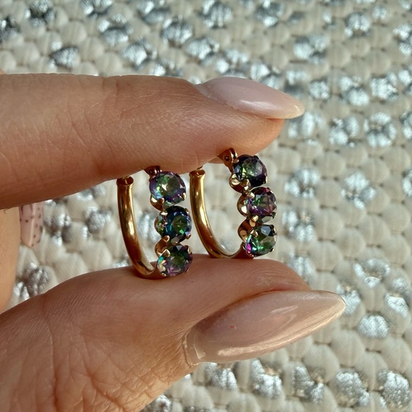 Gold Hoop Earrings in 10k with Mystic Stones main image 0